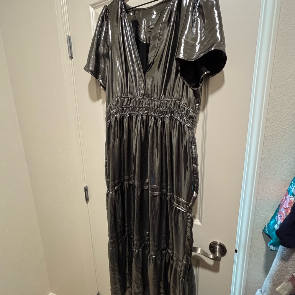 Anthropologie Shimmering Silver Maxi Dress